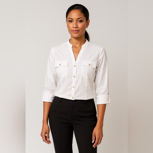 Zac & Rachel White Button-Up Shirt with Gold Accents - Picture 2 of 12